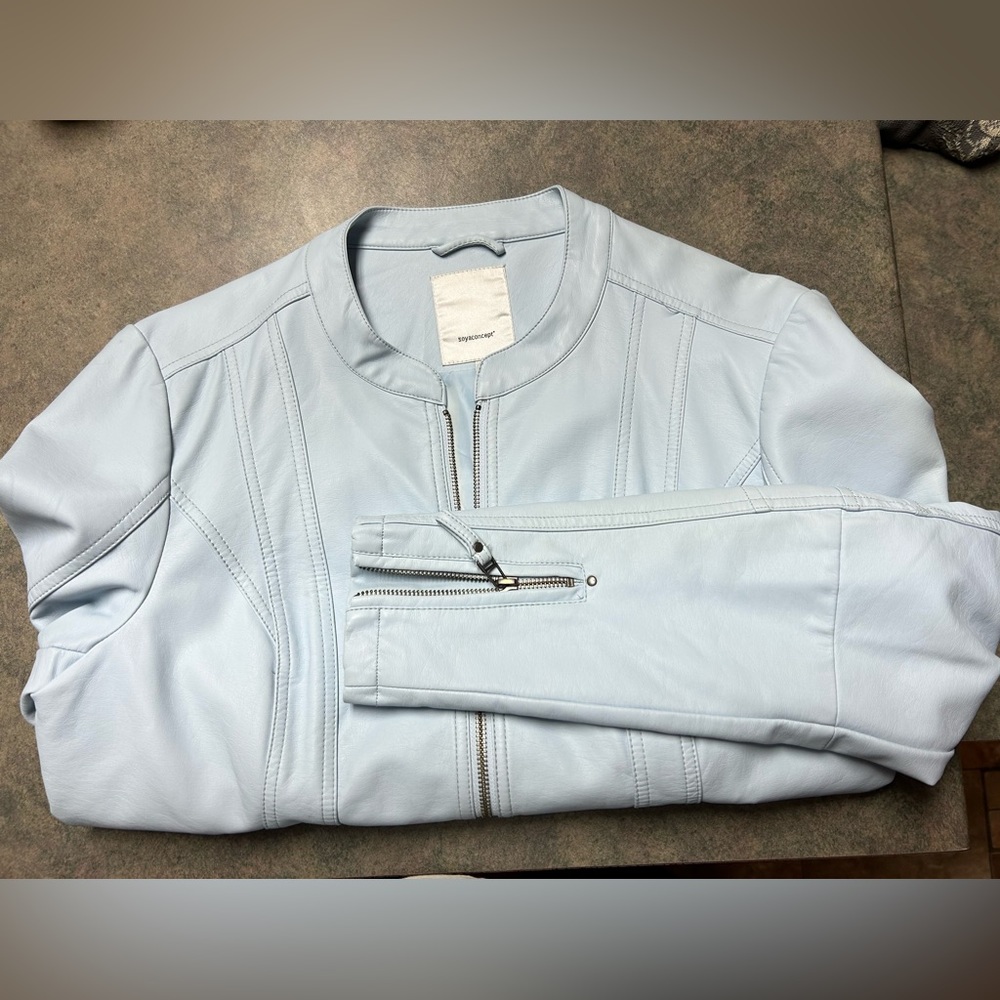 Faux leather light blue jacket